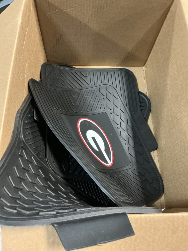 Condition photo showing As Is for Fanmats University of Georgia Bulldogs Set of 4 Car Mats for Cars, SUV, Pickups - All Weather Protection, Deep Reservoir Design, Universal Fit - 3D NCAA G Logo - 29”x17” Front - 14” x 17” Rear Mat