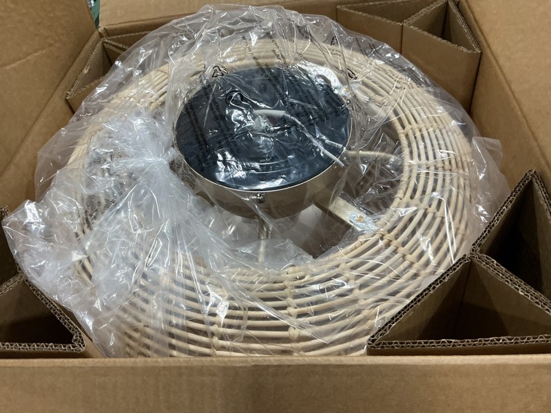 Condition photo showing Good Condition for 20" caged ceiling fan with light and remote, boho ceiling fan with light flush mount rattan fandelier bedroom ceiling fans low profile, 6 speed, reversible for living room, kitchen (4*e26 base)