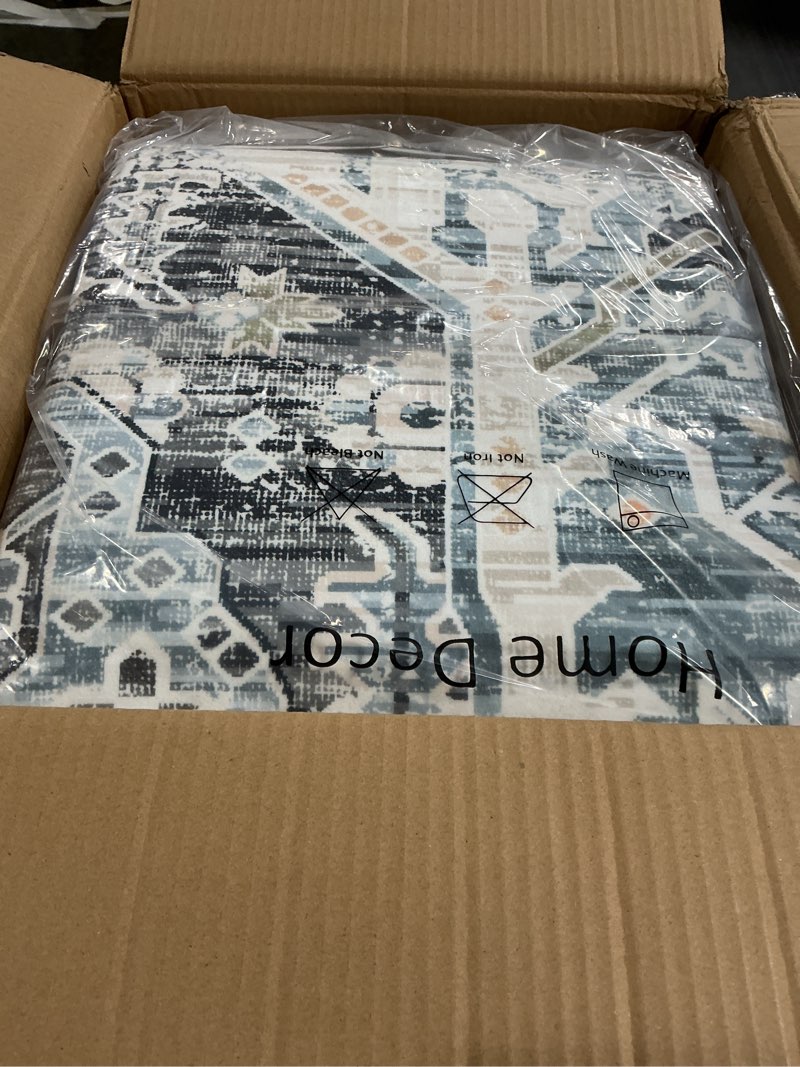 Condition photo showing New/Like New for Area Rug 9×12, Large Vintage Boho Rug,Ultra-Soft Low Pile, Washable, Non Slip,Stain Resistant, Printed Carpet for Living Room Bedrooms Playroom Office Kitchen, Light Blue Light Blue 9' x 12' (Rectangular)