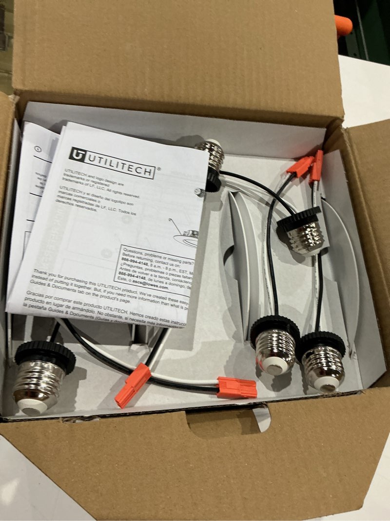 Condition photo showing As Is for utilitech white 6-in 650 -lumens switchable white round dimmable led wet rated recessed downlight 6 -pack