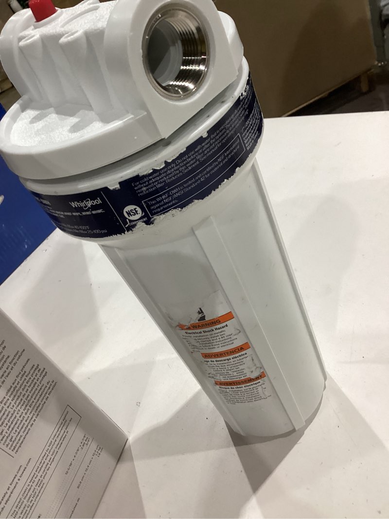 Condition photo showing As Is for lowe's single-stage 4-gpm mechanical filtration whole house water filtration system item #5225354 | model #ps-wh-2510-h