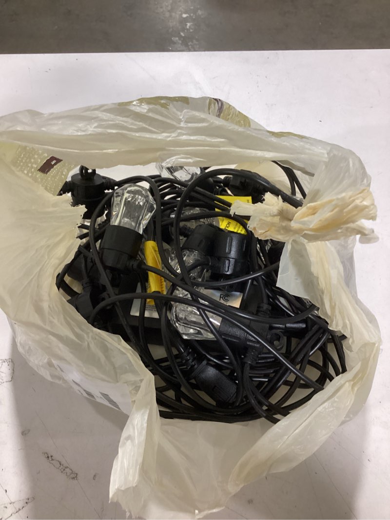 Condition photo showing As Is for XMCOSY+ 48FT Smart Outdoor String Lights - RGBCWIC Dimmable Acrylic Bulbs, Color Changing LED Patio Lights APP WiFi Control, Compatible with Alexa, IP65 Waterproof Outside Lights for Yard Porch 48Ft Retro