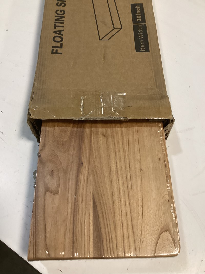 Condition photo showing New/Like New for Floating Shelves 30" W x 8" D, Solid Elm Wood Shelves for Wall, 8 Inch Deep Floating Shelves for Home Storage & Display, Rustic Wooden Bathroom Shelves 30 Inch Long, Set of 2, Heavy-Duty Bookshelf Usa-sourced Elm Wood 30"W x 8"D