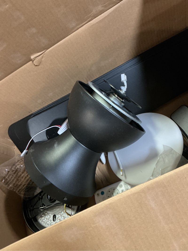 Condition photo showing As Is for Ceiling Fans with Lights, 52 Inch Low Profile Ceiling Fan with Light and Remote Control, Flush Mount, Reversible, 3CCT, Dimmable LED, Quiet, Black Ceiling Fan for Bedroom, Living Room Black 52 inch