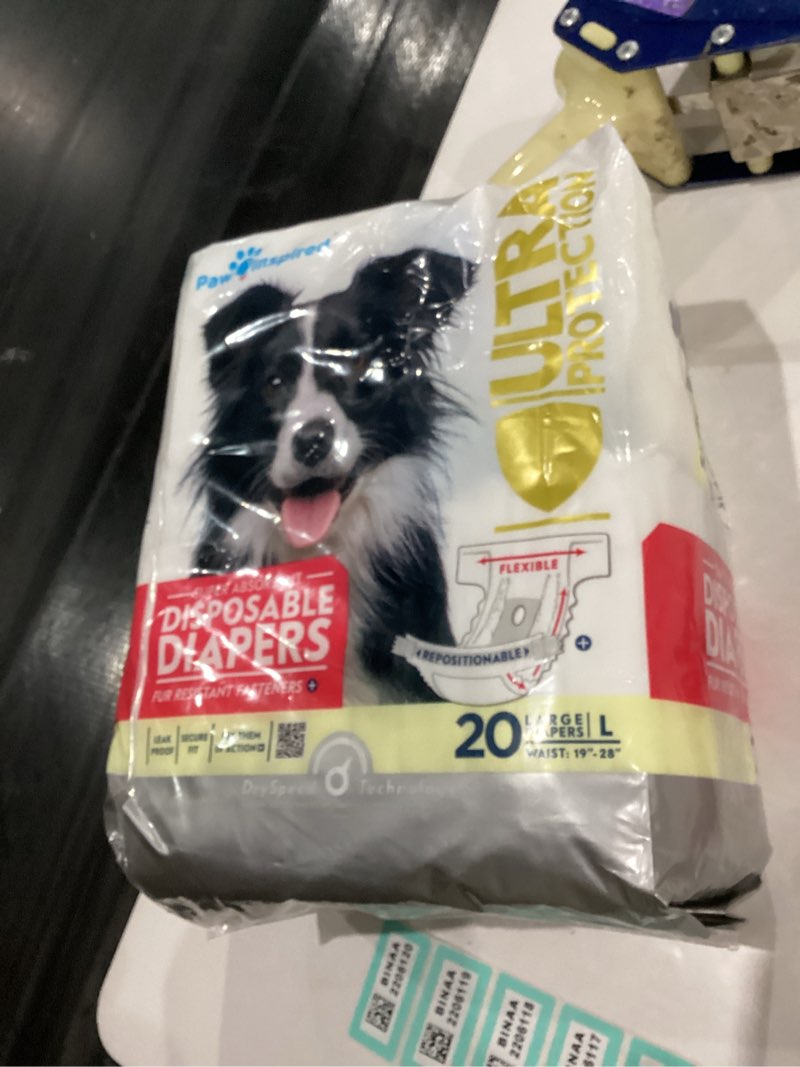 Condition photo showing New/Like New for Paw Inspired 20ct Disposable Dog Diapers | Female Dog Diapers Ultra Protection | Diapers for Dogs in Heat, Excitable Urination, or Incontinence (Large) Large (20 Count)
