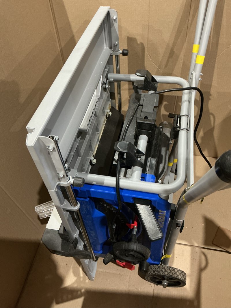 Condition photo showing As Is for kobalt 10-in 15 -amp 120 -volt portable jobsite table saw with folding stand