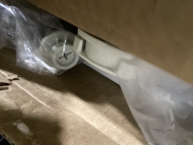 Condition photo showing As Is for Bemis Round Enameled Wood Toilet Seat in Cotton White with Easy•Clean Hinge