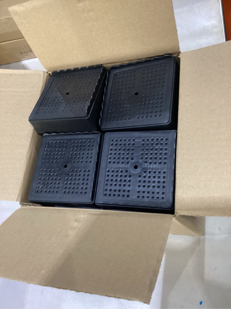 Condition photo showing As Is for furniture risers, 8 pack bed risers with non-slip grip and heavy duty support, 1 inch 2 inch 3 inch 4 inch height lift for couch, sofa, table, desk, chair, refrigerator - black, 1+1+1+1 inch black 8 pack 4 inch