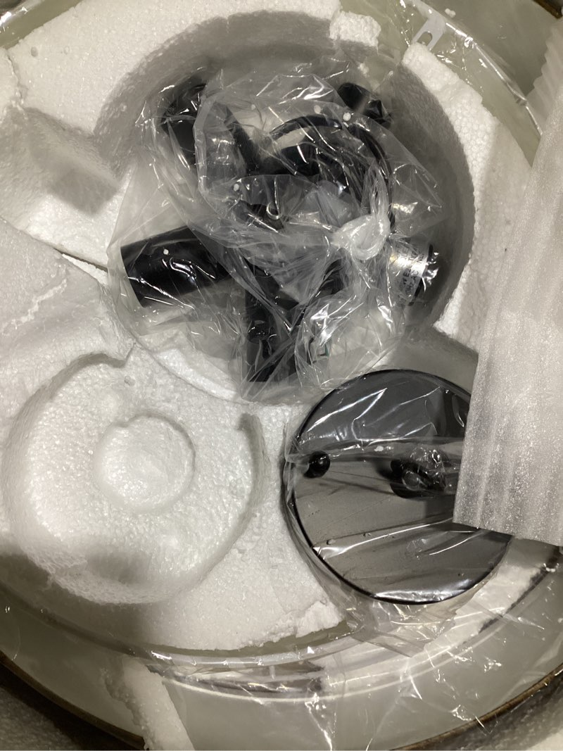 Condition photo showing Good Condition for 16" double drum gold 3-light semi flush mount ceiling light, classic fabric linen shade design for living room, bedroom, kitchen, dining room, hallway and entryway