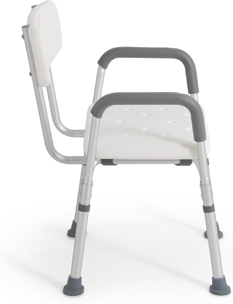 onebigoutlet© medical deluxe shower bath chair seat with back & arms, adjustable height, white
