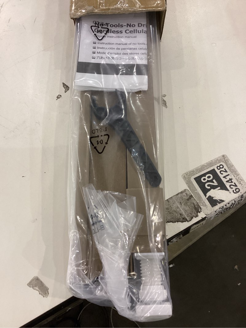 Condition photo showing New/Like New for LazBlinds Cordless Cellular Shades, No Tools No Drill Blackout Honeycomb Shades Pleated Blinds for Windows, 30'' W x 48'' H, Taupe Blackout-taupe 30'' W x 48'' H