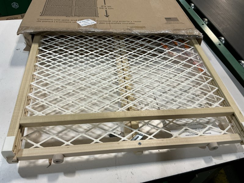 Condition photo showing Good Condition for toddleroo by north states - diamond mesh wooden baby gate: pressure mounted baby gate for doorways - adjustable 26.5 to 42 inches wide - 23 inches tall