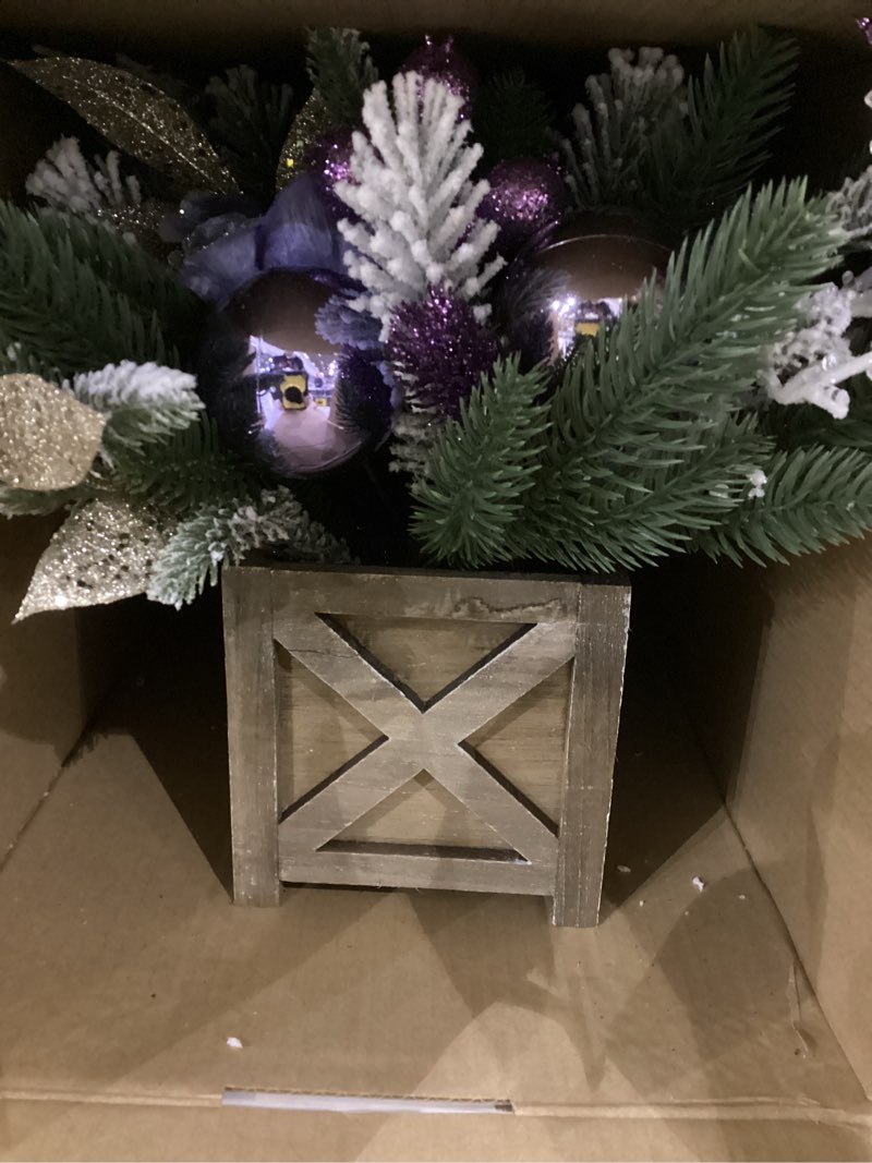 Condition photo showing New/Like New for Christmas Table Centerpiece, Christmas Faux Flowers Pine Branches Ornaments Berries in Wood Box for Shelf, Mantel, Windowsill Decor - Winter X'Mas Arrangement for Home Indoor Outdoor - 20~22 Inch