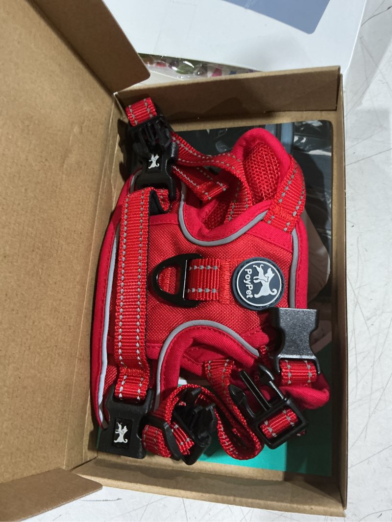 Condition photo showing As Is for poypet no pull dog harness, no choke reflective dog vest, adjustable pet harnesses with easy control padded handle for small medium large dogs(red matching trim,xs) xs red(matching trim)