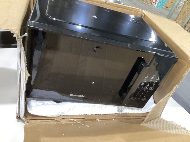 Condition photo showing Good Condition for Chefman Countertop Microwave Oven 1.1 Cu. Ft., 1000 Watts with 10 Power Levels, 6 Cooking Presets with One-Touch Express Cook, Eco Mode, Child Safety Lock, & Mute Button - Black