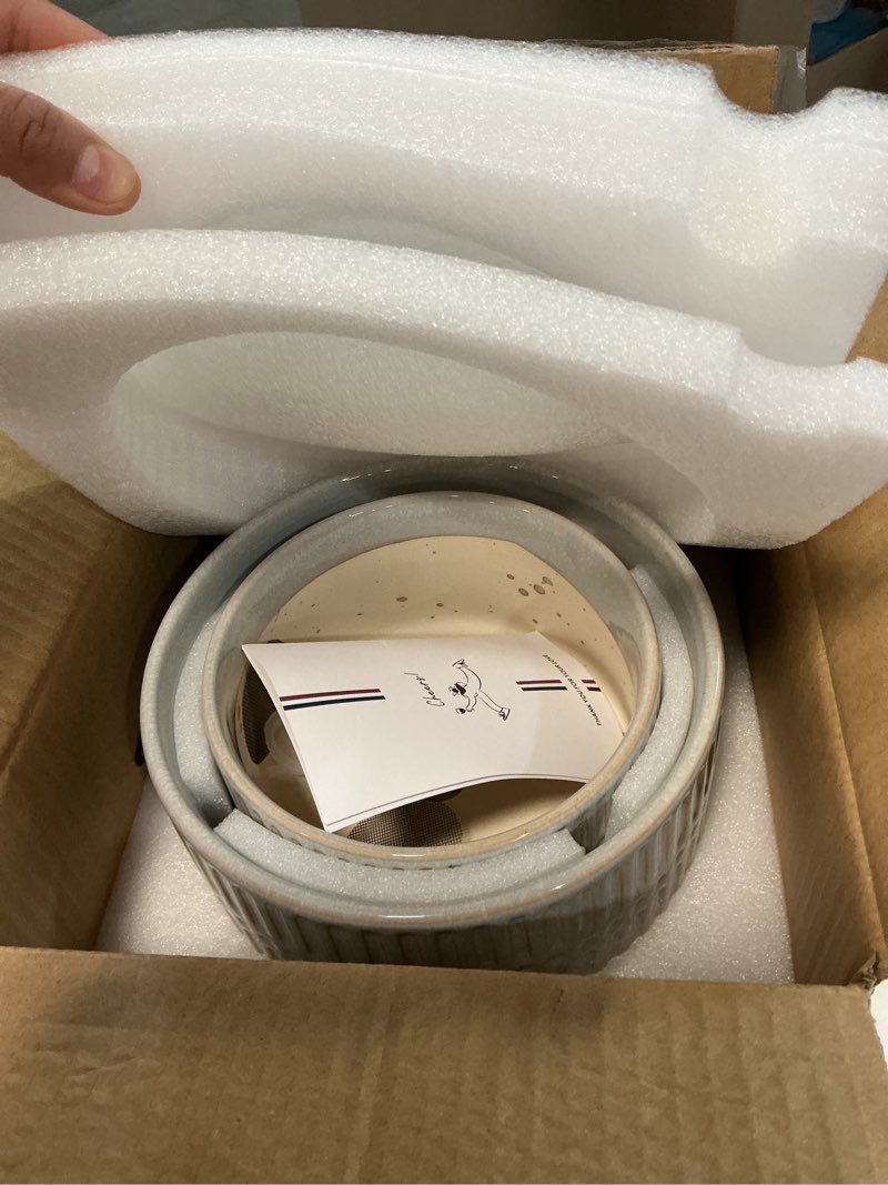 Condition photo showing Good Condition for LE TAUCI Succulent Pots, 6.5+8 Inch Ceramic Indoor Plant Pot with Drainage Hole, Shallow Round Succulent Planters, Set of 2, Reactive Glaze Star White