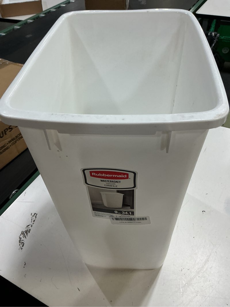 Condition photo showing Good Condition for rubbermaid small kitchen bathroom trash can, 9 gallons, white, waste basket for under counter/kitchen/office/bedroom/bathroom