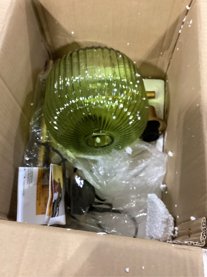 Condition photo showing Good Condition for Gold Arc Floor Lamp for Living Room, Modern Standing Lamp with Green Ribbed Glass Lampshade, 67” Tall Lamp for Bedroom Study Room Office (2700K Bulb Included) (Gold & Green)