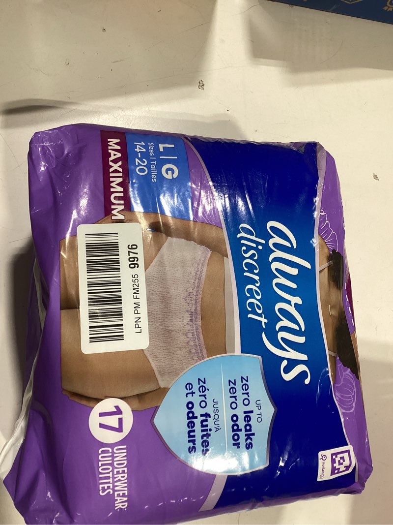 Condition photo showing Good Condition for Always Discreet Adult Incontinence & Postpartum Underwear for Women, Maximum, Large, 17 Count (Packaging May Vary) Large 17