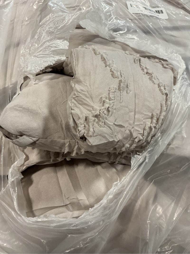Condition photo showing As Is for Litanika Linen King Size Comforter Set with Sheets - 7 Pieces Bed in a Bag King Boho Tufted Complete Bedding Sets with Comforter, Sheets, Pillowcases & Shams Linen King (104"x90")