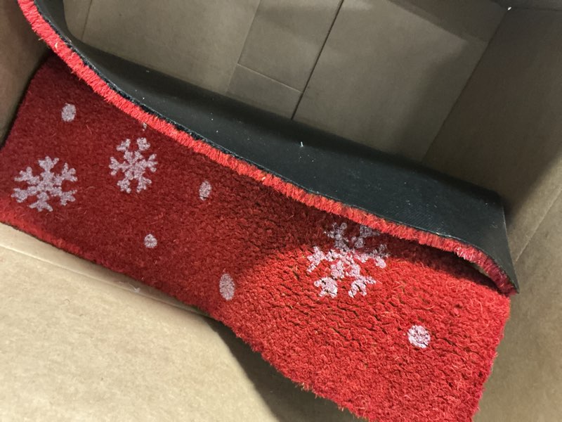 Condition photo showing As Is for LuxUrux Premium Christmas Door Mat Outdoor - Elegant Coir Holiday Door Mat, Absorbent and Non-Slip Front Doormat- Merry Christmas | Natural, Perfect for Holiday Entryways Indoors & Outdoors 17'' x 36'' Merry Christmas