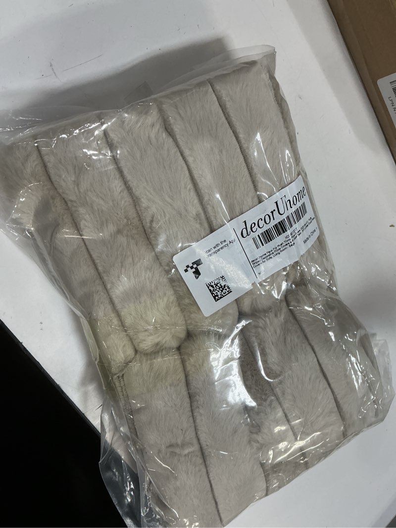 Condition photo showing Good Condition for decorUhome Cozy Faux Fur Throw Pillow Covers 12x20 Set of 2 Decorative Soft Plush Striped Lumbar Modern Farmhouse Boho Couch Pillow Cases with Velvet Back for Sofa Bed Living Room, Beige Beige 20" x 12" (Pack of 2)