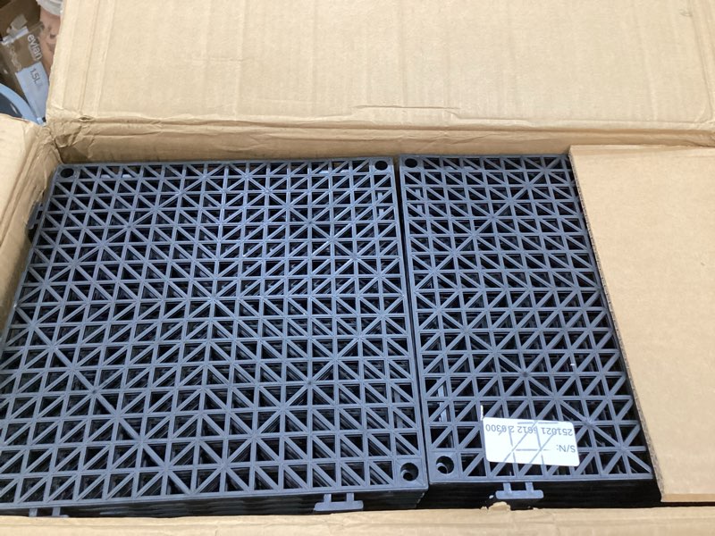 Condition photo showing Good Condition for VEVOR Interlocking Tile 55PCS Black, Drainage Tiles 12" x 12" Splicing, Soft PVC Interlocking Drainage Floor Tiles, Non-Slip Drainage Holes for Restroom, Bathroom, Kitchen, Pool, Wet Areas Black 12"L x 12"W x 0.6"Th 55