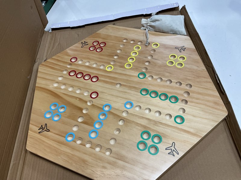 Condition photo showing Good Condition for HOROW Wahoo Board Game Wooden Original Board Game Classic 2 Side Painted Fast Track Game for 4 Player and 6 Player with 30 Marbles,6 Dices for Family Game Night(6large,Log) 20 inch wood color