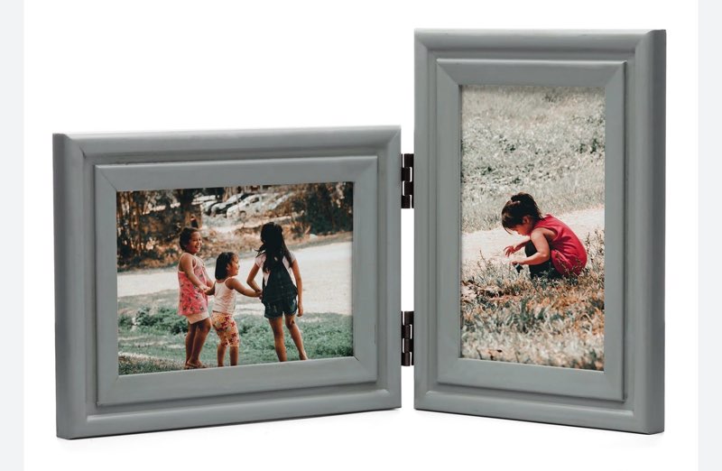 Horizontal & Vertical Picture Frames Double Hinged Wood Folding Photo Frames with Real Glass Front Fit for Desktop or Tabletop, Gray