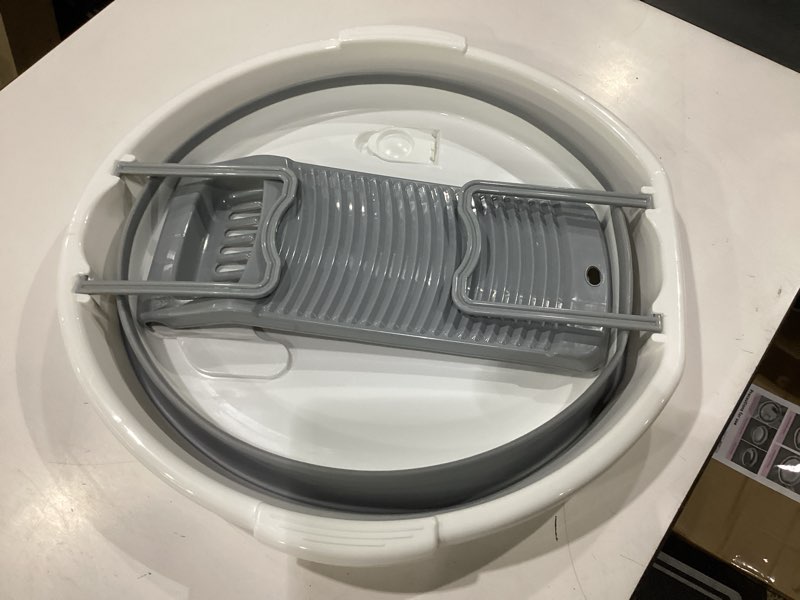 Condition photo showing New/Like New for large collapsible washboard basin for hand washing clothes - portable laundry tub with scrubber, durable & sturdy, foldable space-saver, ideal for home, travel, and camping (gray)