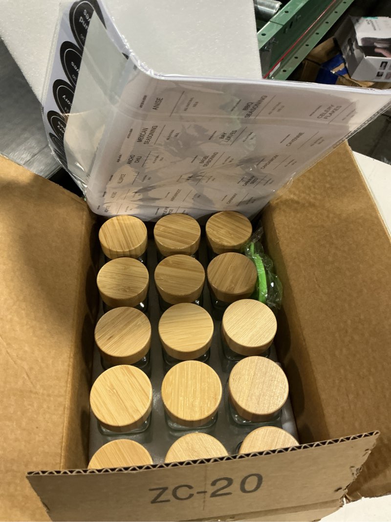 Condition photo showing New/Like New for dimbrah spice jars with label-4oz 15 pcs glass spice jars with bamboo lids?spices container set with white printed spice labels