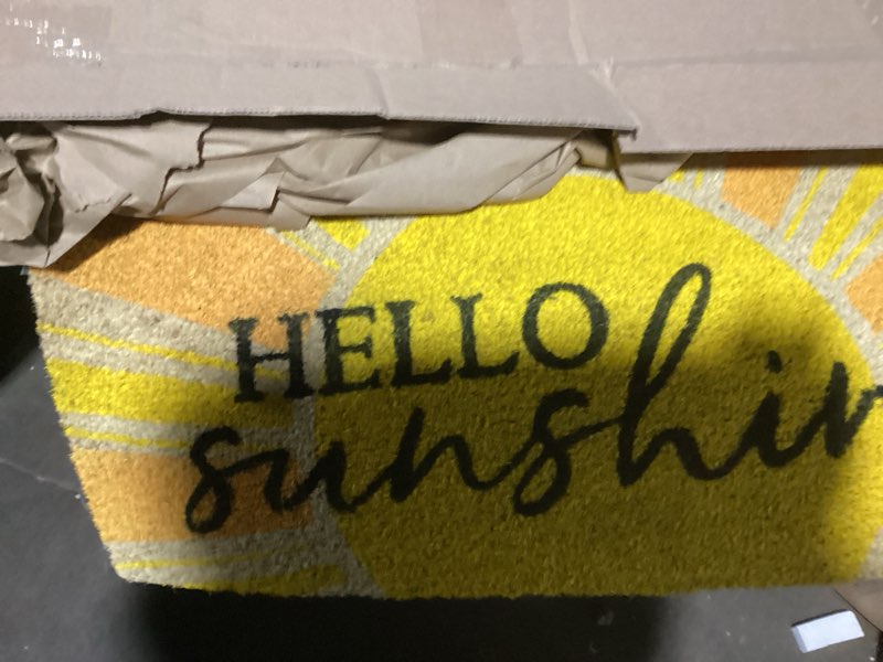 Condition photo showing Good Condition for DII Natural Coir Doormat, Decorative Hello Mat, 17x29, Yellow Hello Sunshine