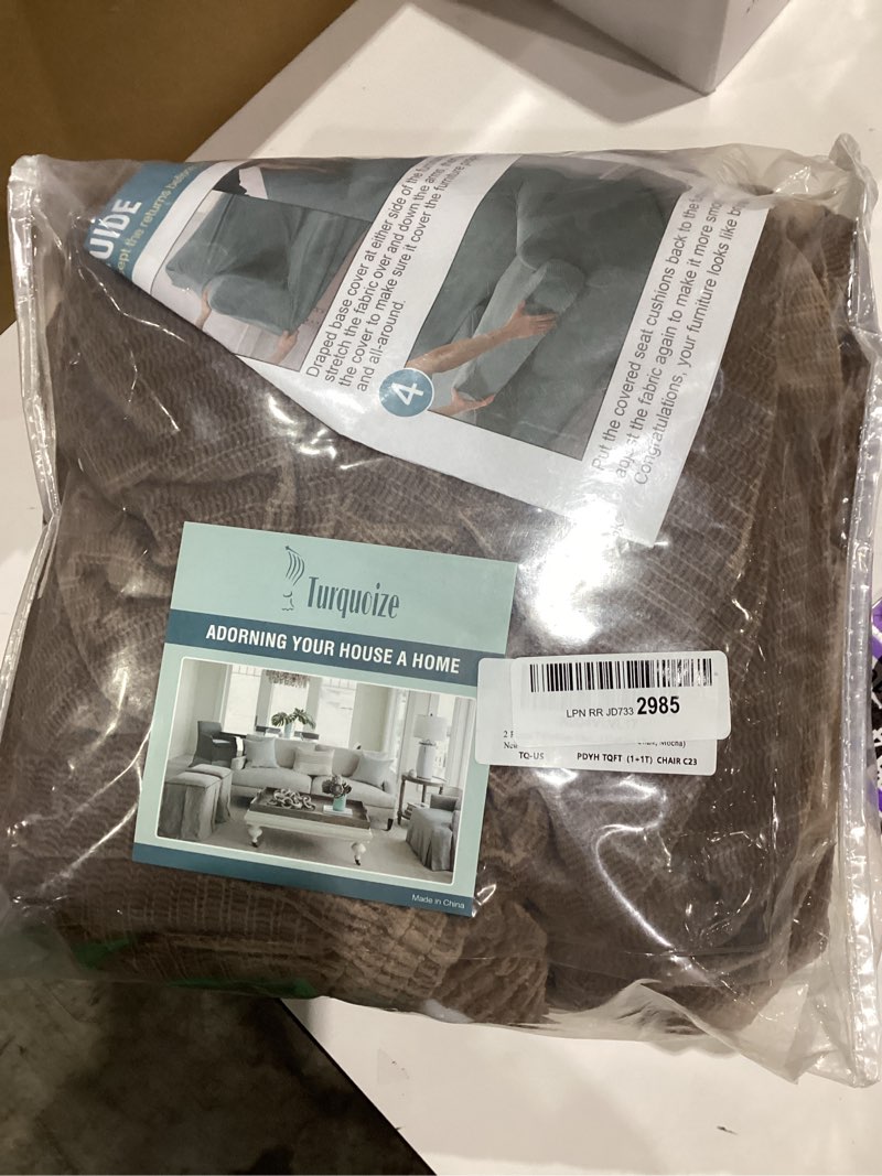 Condition photo showing Good Condition for 2 pieces t cushion chair covers with arms thick velvet couch cover stretch t cushion sofa covers for living room chair cover with individual t cushion covers , washable (1 cushion chair, mocha) armchair (1 cushion) mocha