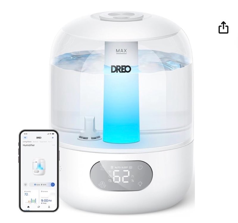 dreo humidifiers for bedroom, cool mist ultrasonic humidifier with 26db quiet & rgb lighting, top fill 3l tank, easy clean, 30 hr runtime for home, baby, plant, nursery, work with google/alexa