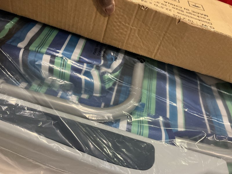 Condition photo showing As Is for Beach Chairs for Adults Heavy Duty, Compact Portable Lay Flat Folding Chair with Backpack Straps and Large Cooler Pouch, Support to 350LBS (Stripes_Blue&Cyan) Stripes-blue&cyan