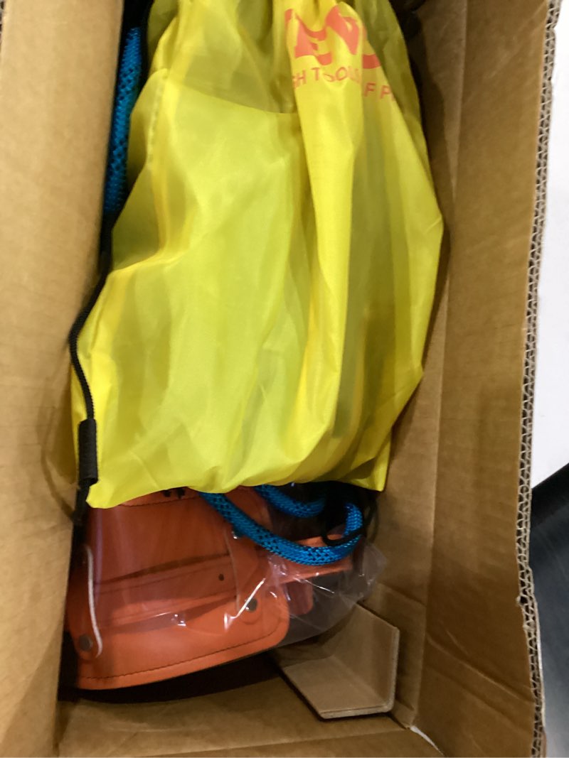 Condition photo showing As Is for VEVOR Tree Climbing Spikes Set, 1 Pair Height-Adjustable Climbing Spurs with Security Harness and Utility Rope, 350lbs Load Capacity Tree Climbing Gear, Arborist Equipment for Climbers, Fruit Picking Orange