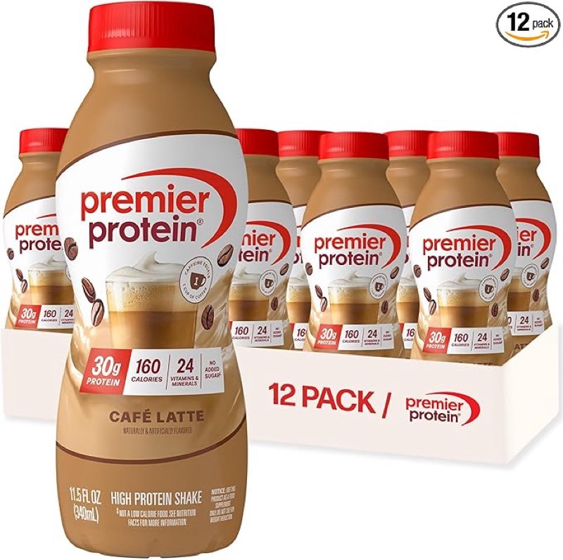 (By 21-nov-2025)Premier Protein Shake, Café Latte, Caffeinated, 30g Protein, No Added Sugar, 24 Vitamins & Minerals to Support Immune Health, 11.5 fl oz, 12 Pack