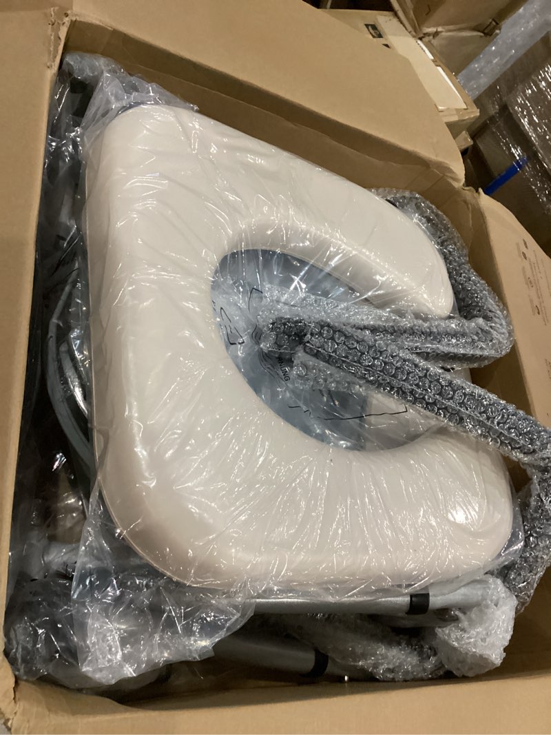 Condition photo showing Good Condition for drop arm bedside commode, commode toilet with padded seat and backrest, 400lbs capacity, 6.3qt removable bucket and splash guard, adjustable height portable toilet for adults, beige