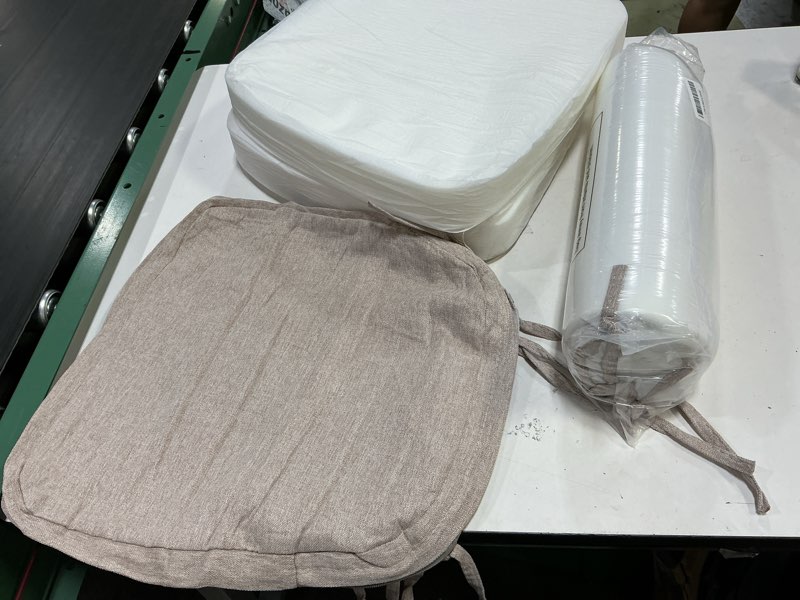 Condition photo showing Good Condition for aaaaacessories d-shaped chair cushions, 2\\\" thick dining chair pads with ties and removable, machine-washable cover, 17\\\" x 16\\\", set of 3, oatmeal beige oatmeal beige 3 count