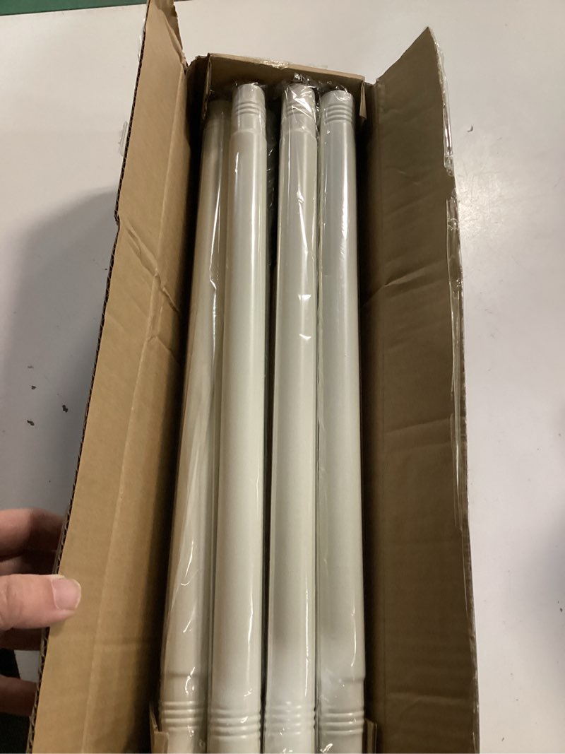 Condition photo showing New/Like New for heavy duty window curtain rods, 66-120 inches, white, adjustable with classic finials 28"-120" white