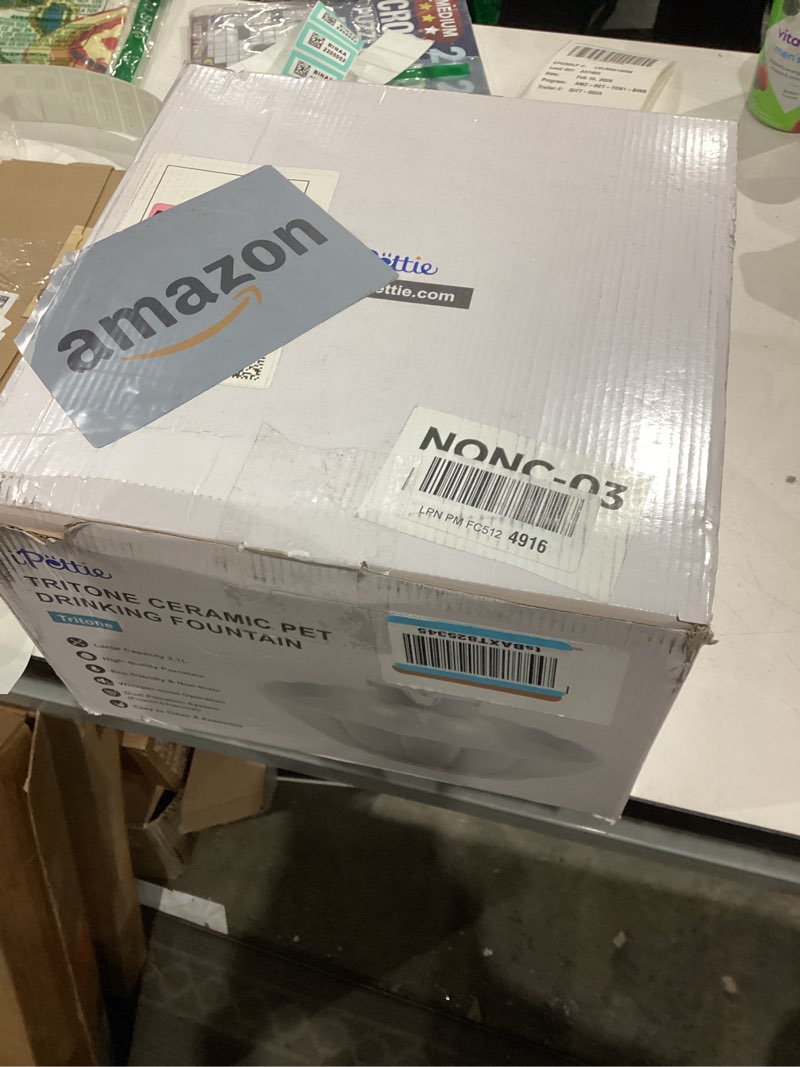 Condition photo showing New/Like New for iPettie Tritone Ceramic Cat Water Fountain, Heavy-Duty Waterer for Pets, 2.1 Liters / 2.2 Quart Filtered Water Purifier with Replacement Filters and Foam, White