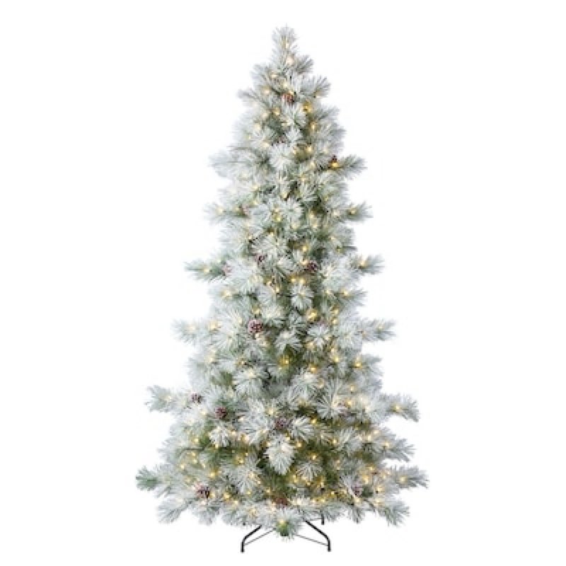 Holiday Living 7.5-ft Flocked Snowy Berkshire Pre-lit Artificial Christmas Tree with White LED Lights