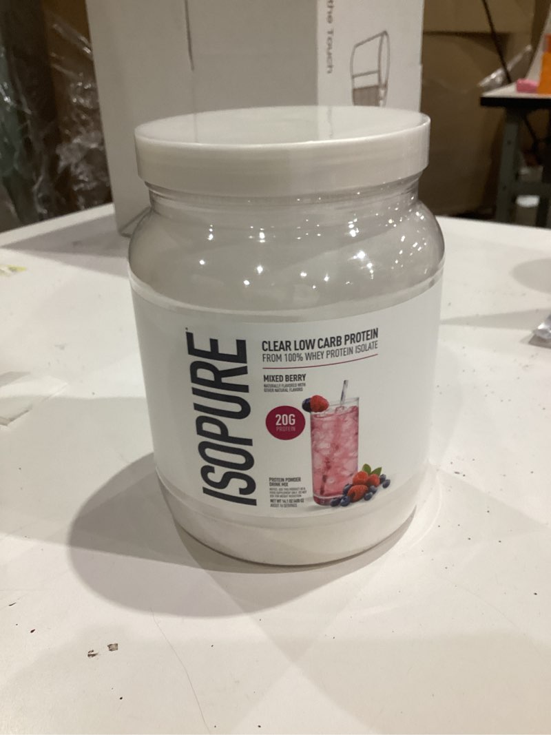 Condition photo showing New/Like New for Isopure Clear Whey Isolate Protein Powder, Lactose Free, Gluten Free, Naturally Flavored, Mixed Berry, 20g Protein Per Serving, 14.1 Oz, 16 Servings (Packaging May Vary) Mixed Berry 16 Servings (Pack of 1)
