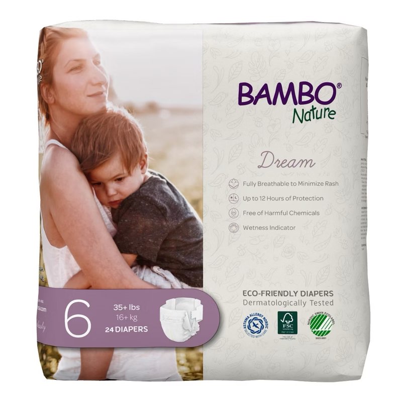 Bambo Nature Dream Disposable Diapers, Eco-Friendly, Size 6, 24 Count, 3 Packs, 72 Total
