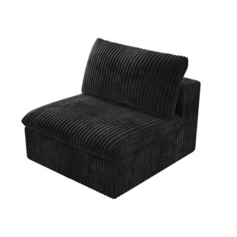 Black velvet upholstered corduroy 1 Seater Armless Sofa