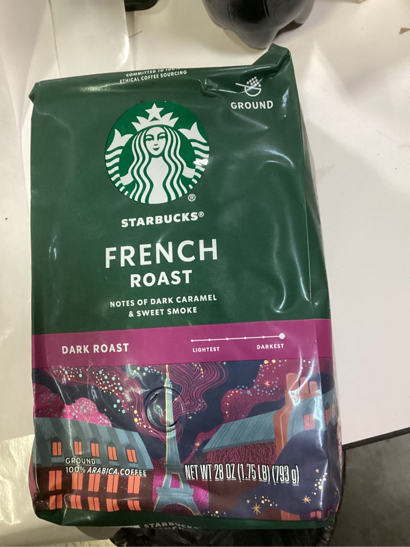 Condition photo showing New/Like New for Starbucks Ground Coffee, Dark Roast Coffee, French Roast, 100% Arabica, 1 bag (28 oz) French Roast 28 Ounce (Pack of 1)