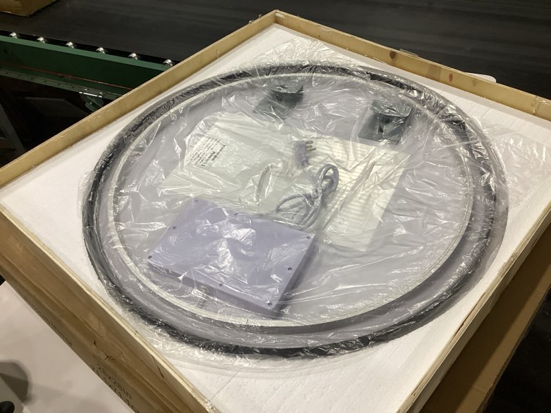 Condition photo showing New/Like New for niccy 28" round led bathroom backlit mirror with lights, black frame lighted bathroom vanity mirrors for wall circle mirrors with anti-fog, light up mirror 3 color shatterproof black 28"l x 28"w
