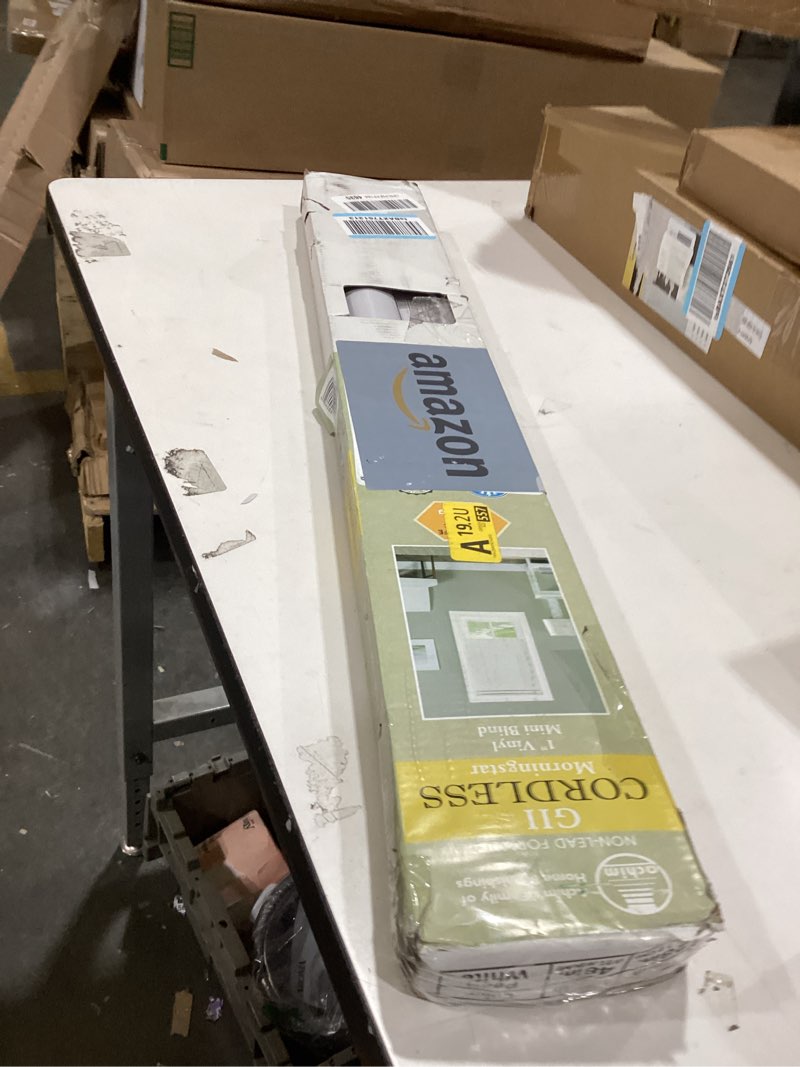 Condition photo showing Good Condition for Cordless Light Filtering Mini Blind - 28 Inch Width, 48 Inch Length, 1" Slat Size - Pearl White - Cordless GII Morningstar Horizontal Windows Blinds for Interior by Achim Home Decor 28"W x 48"H Pearl White