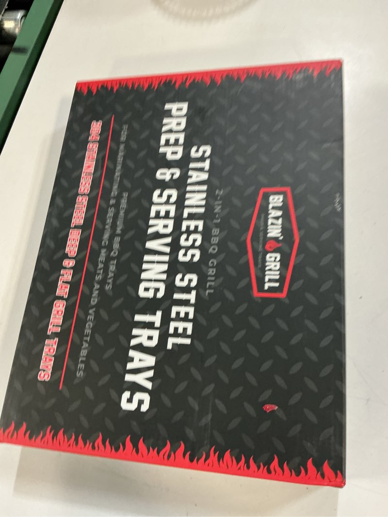 Condition photo showing New/Like New for avieus grill prep and serving trays | set of 2 stackable stainless steel trays | trays for marinating, serving & chopping | serving platter for plating food & bbq prep tub | grilling accessories stainless steel prep tray