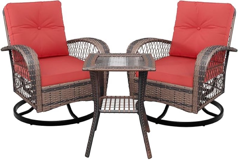 Swivel Rocker Patio Chairs Set of 2 with Side Table, 3 Pieces Patio Wicker Glider Chairs with Thicke